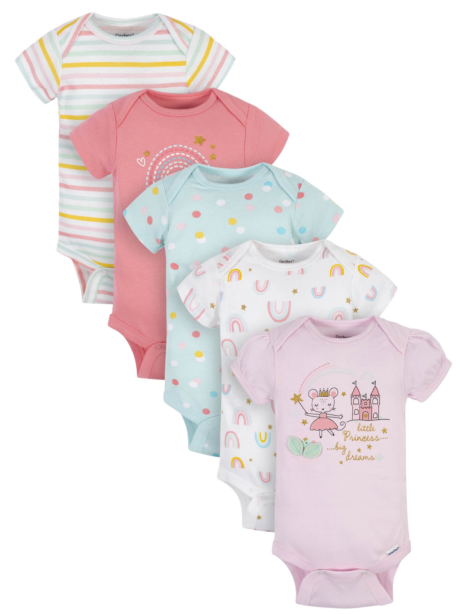 Gerber - Gerber Baby Girls Short Sleeve Brand Bodysuits, 5-Pack ...