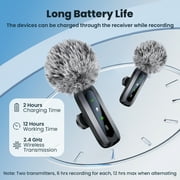 Microphone Compatible for iPhone/iPad/Android, Wireless Lavalier Microphone with Noise Reduction, Lapel Mic for Video Recording, Lav Mic Content Creator Interview for Vlog, 12H, 65ft