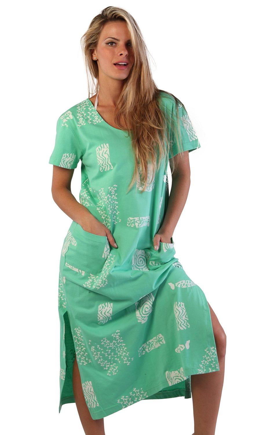 Ingear Beach Dress Long Cotton Tee Cover Up Dress Casual Beachwear ...