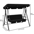 thumbnail image 2 of Uforic Outdoor Patio Swing Chair, 3 Person Porch Swing with Adjustable Canopy, Removable Cushion,Suitable for Garden, Poolside, Balcony,(Black), 2 of 5