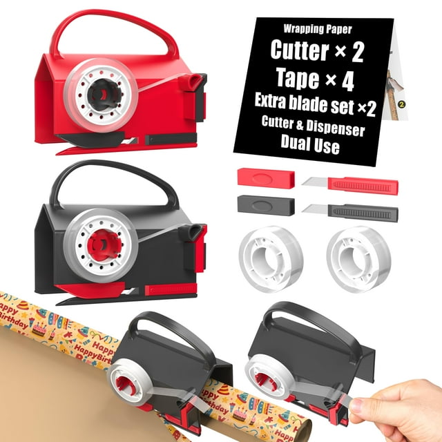 Kit de cortador de papel para envolver y dispensador de cinta wraprocut, paquete de 2 unidades