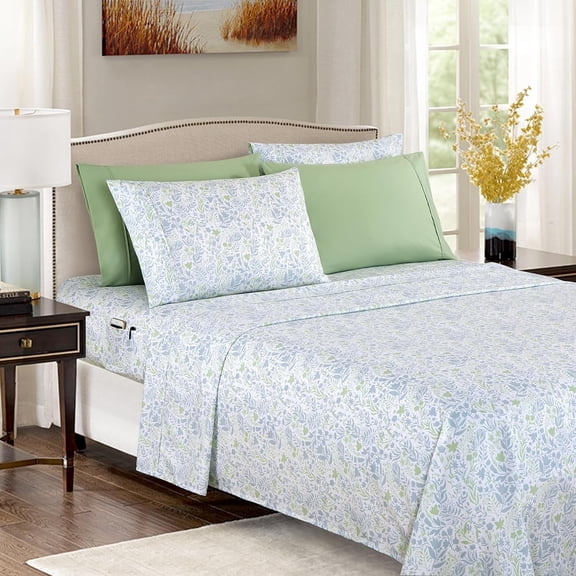 Elegant Comfort 1500 Series Floral 6-Piece California King Sheet Set, Deep Pocket Cooling Microfiber Bed Sheets, Green