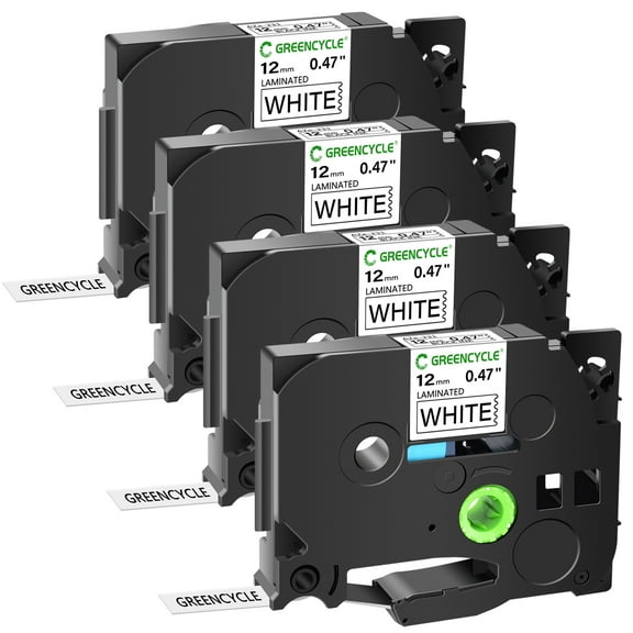 GREENCYCLE 4x Compatible for Brother P-touch TZe-231 TZe231 TZ-231 TZ231 1/2'' 12mm Black on White Laminated Label Maker Tape