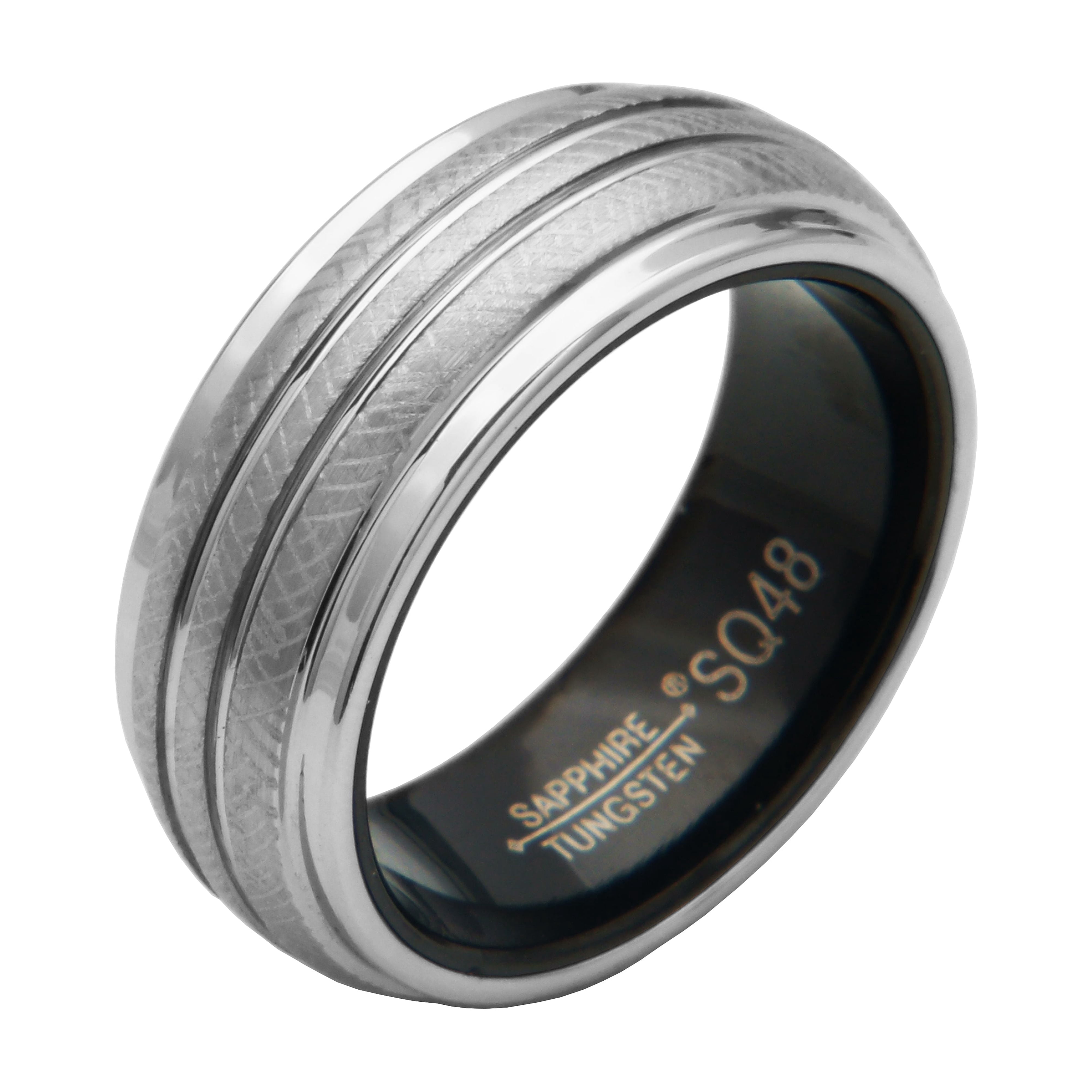 Forever Facets White Sapphire Tungsten Grooved Comfort Fit Wedding Band, Size 8.5, Male