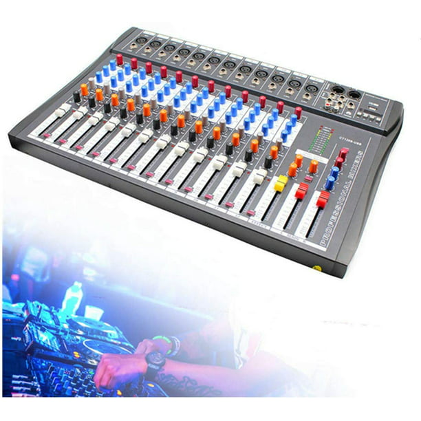 udvide Glamour krybdyr Professional Audio Mixer Sound Board Console Desk System Interface 12  Channel Digital USB Bluetooth MP3 Computer Input 48V Phantom Power Stereo  DJ Studio FX - Walmart.com