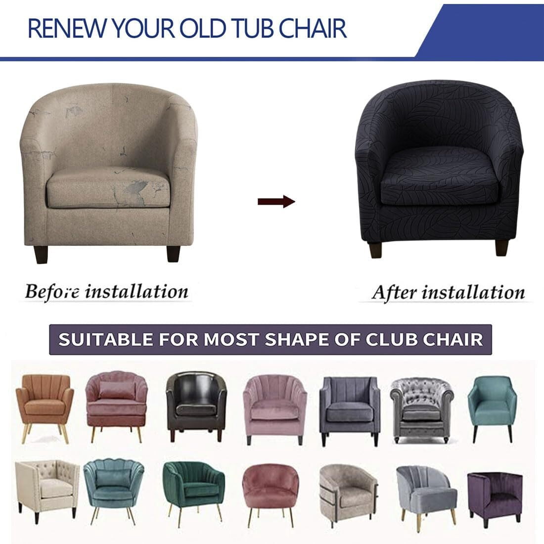 LKJYER Club Chair Covers Slipcover 2 Piece, Leaf Jacquard Stretch Tub Chair Cover Barrel Chair Covers Soft Armchair Sofa Cover Couch Furniture Protector