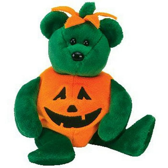 Ty Beanie Babies Tricky the Bear Wearing Pumpkin Costume Halloween Plush 2003