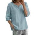 thumbnail image 3 of Summer Tops for Women Pleated Cotton Linen Tops Solid Color Shirts Blouses And Tees, 3 of 6