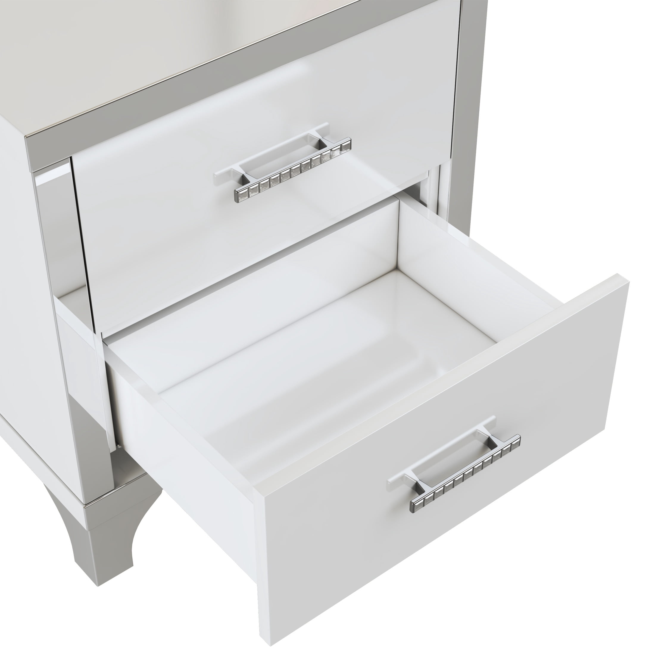 Noble House High Gloss Nightstand with 2 Drawers, Metal Handles and Legs, White