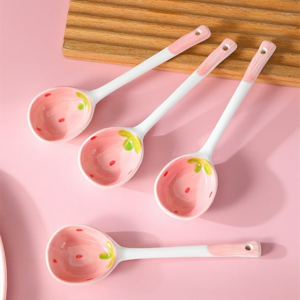 Juego de cuchara y plato con forma de cuenco de fresa Cuenco favorito de las niñas Ensaladera Postre Utensilios para el hogar