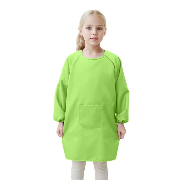 YOUSNH Kids Art Smock Apron with Pocket for Children Artist Painting Aprons Smocks with Long Sleeve Girls Tops Green 8-12 Years