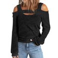 thumbnail image 2 of Womens Cold Shoulder Tops Cut Out Neck Long Sleeve Shirts Off Shoulder Knitted Tunic Casual Dressy Sexy Blouse Dressy Lightweight Comfy Outfits Going Out Tops Ladies Fashion Trendy, 2 of 5