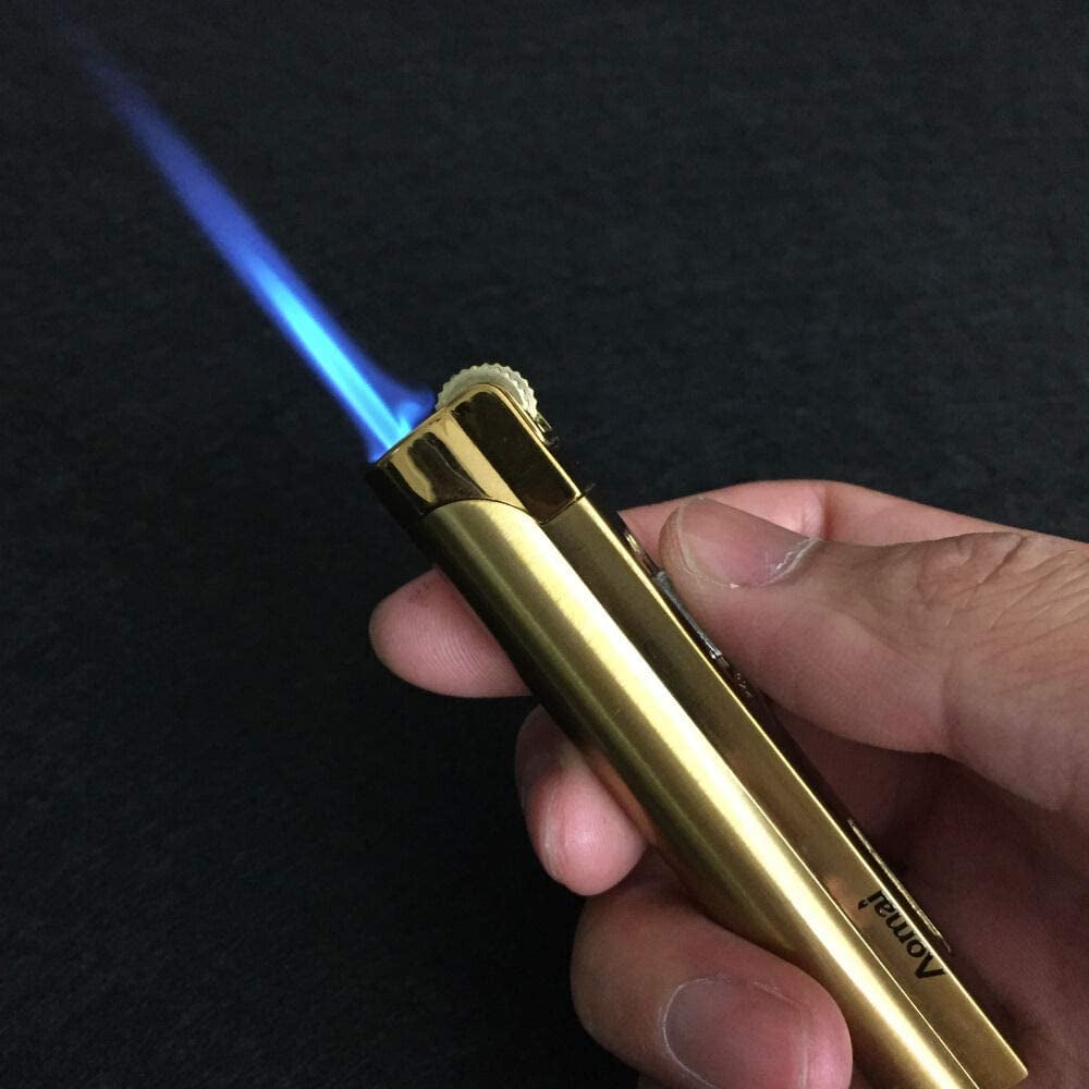 5 Pcs Slim Metal Jet Flame Lighter Grinding Flint Butane Gas Windproof Cigar Cigarette Lighters - Gold