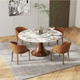 thumbnail image 5 of POVISON 53''Modern Round Dining Table with Lazy Susan for 4, Glossy Sintered Stone Tabletop ,Walnut Solid Wood Base, 5 of 9
