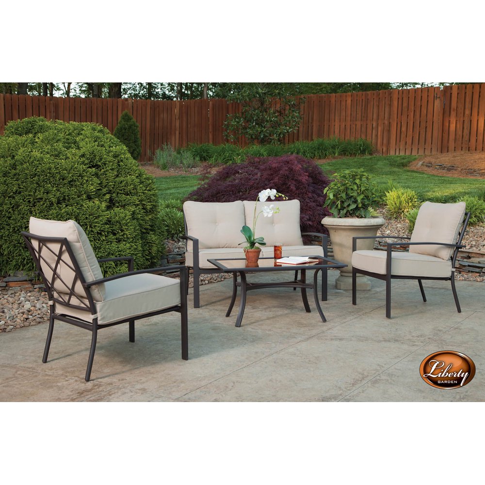 Liberty Garden Patio Briarwood 4 Piece Seating Set, Tan