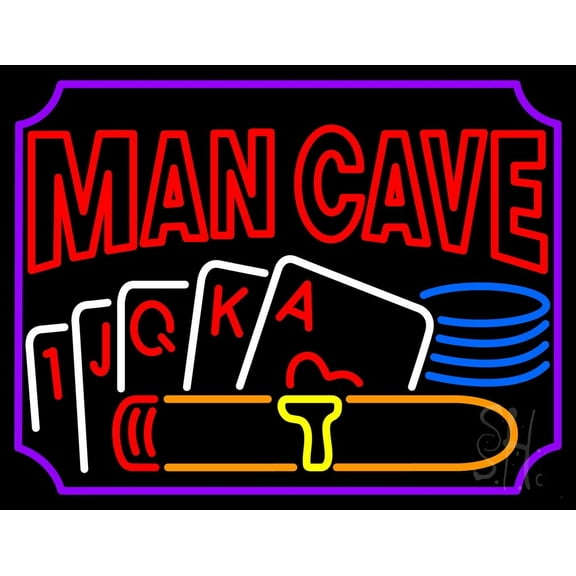 Mancave Beer With Cards LED Neon Sign 15 x 19 - inches, Clear Edge Cut Acrylic Backing, with Dimmer - Bright and Premium built indoor LED Neon Sign for Bar decor.