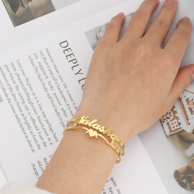 14K Gold Personalized Name Diamond Cuff Bracelet 7 / White Gold