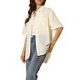 thumbnail image 4 of INSPIRE CHIC Summer Casual Tunic Shacket Shirt for Women's Waffle Knit Half Sleeve Button Down Shirts Top XS Beige, 4 of 6