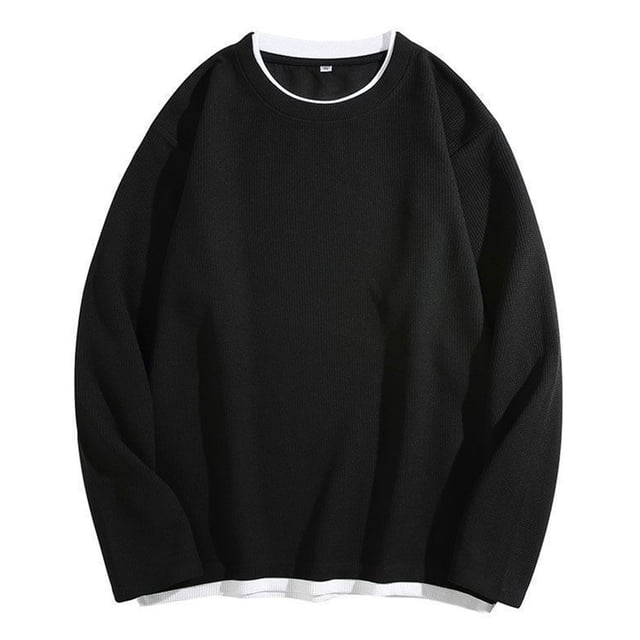 pstuiky camisetas de manga larga para hombre, Sudadera con capucha de dos piezas, manga larga, redonda, color liso, informal, para hombre top de hombre m