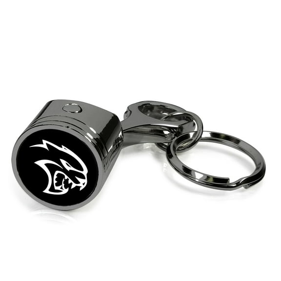 iPick Image for Dodge Hellcat Logo Black-Chrome Finish Engine Piston and Rod Metal Key Chain, Official Licensed