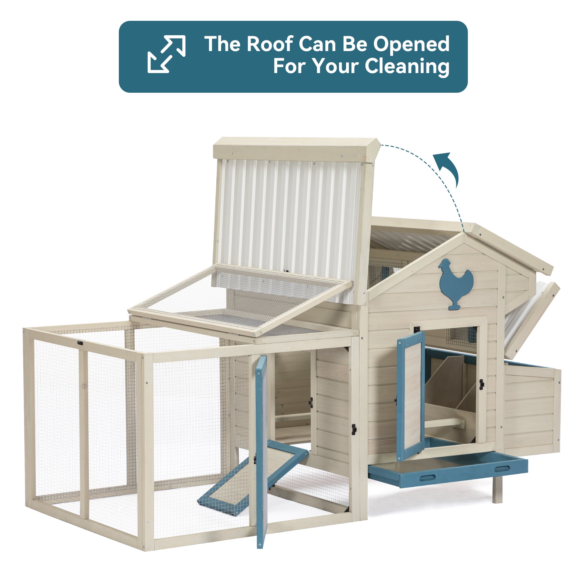 Pefilos 74" Outdoor Rabbit Hutches with PVC Roof, Hen House with Nesting Box for 5-7 Chickens Rabbit Cages for Removable Bottom, White Pefilos 74" Outdoor Rabbit Hutches with PVC Roof, Hen House with Nesting Box for 5-7 Chickens Rabbit Cages for Removable Bottom, White