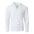 thumbnail image 4 of TOUMENY Men Linen Shirts Casual Long Sleeve Lightweight Breathable Shirt Solid Button Down Loose Fit Vacation Beach Summer Fall Tops White L, 4 of 7