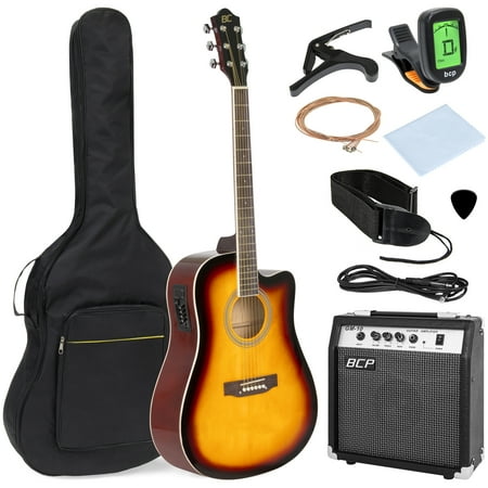 Sea Gull Sunburst Guitar Best Choice Products 41in Full Size All-Wood Acoustic Electric Cutaway Guitar Musical Instrument Set w/ 10-Watt Amplifier, Capo, E-Tuner, Gig Bag, Strap, Picks, Extra Strings, Cloth - Sunburst ()