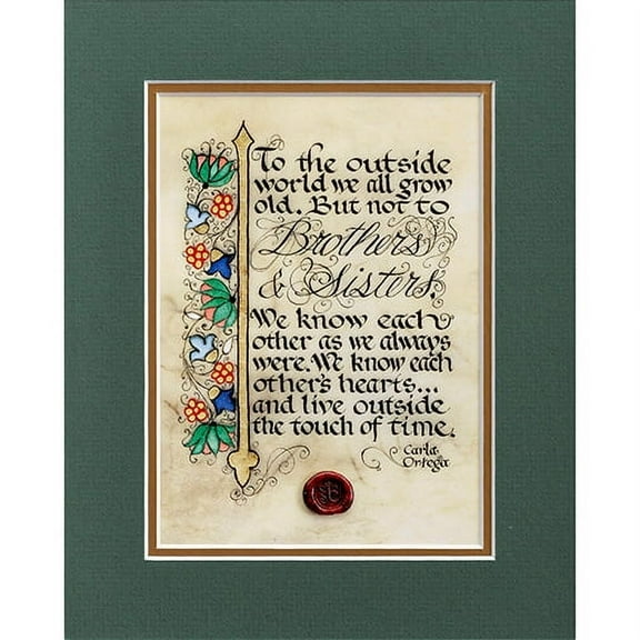 Celtic Card Company Irish Brothers and Sisters Unframed Green Matt Print Home Decore Calligraphy by Kevin Dillon Medieval Manuscripts
