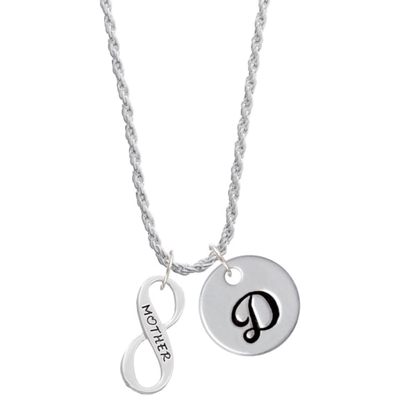 Delight Jewelry Silvertone Mother Infinity Sign Silvertone Script Initial Disc - D - Charm Necklace, 20"+3"