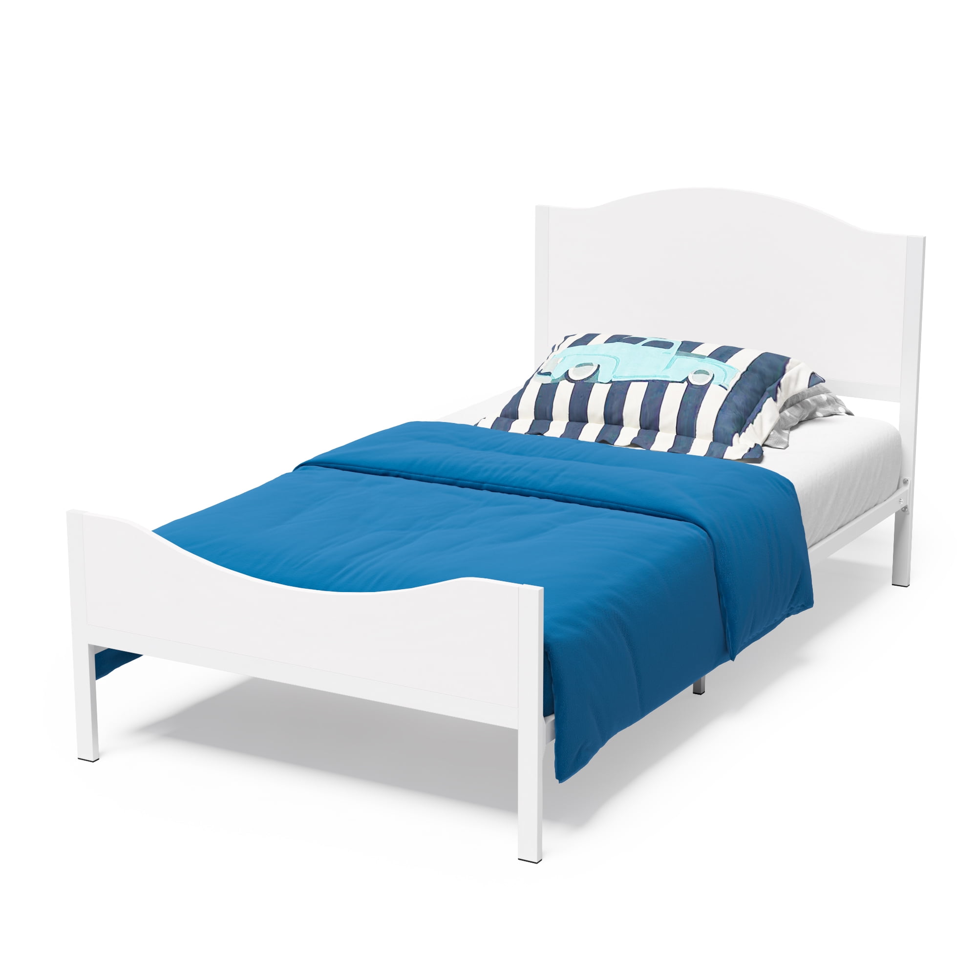 Yoneston Kids Twin Metal Platform Bed Frame with Wood Headboard for Kids and Teens, White Finish