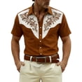 thumbnail image 3 of Shirts for Men Short Sleeve Western Style Print Lapel Casual Summer Top Brown XXL, 3 of 5