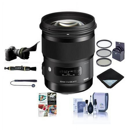 UPC: 0840014130580 | 50mm f/1.4 DG HSM ART Lens for Nikon F  Bundle with ProOptic 77mm Filter Kit  Flex Lens Shade  Lens Wrap  Cleaning Kit  Cap Tether  LensPen Lens Cleaner  PC Software Kit