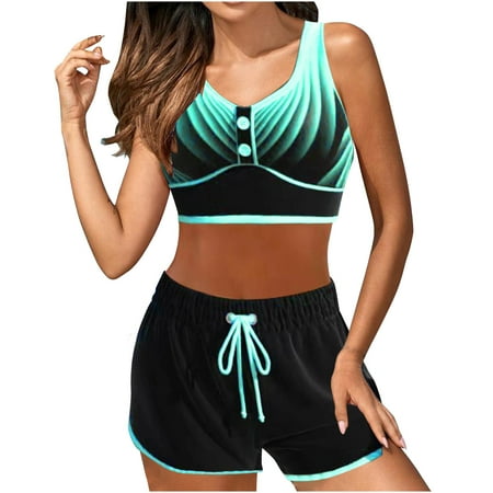 Abomasnow Women s High Waisted Bikini Sets Racerback Sporty Athletic Two Piece Swimsuit with Boyshorts Tummy Control Bathing Suits Cheeky Modest Swimwear