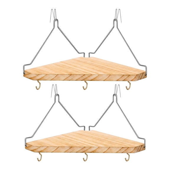 2-Pack Fabric & Wood Corner Shelf with Hooks, Wall-Mounted Cubicle Storage for Desk & Office Decor