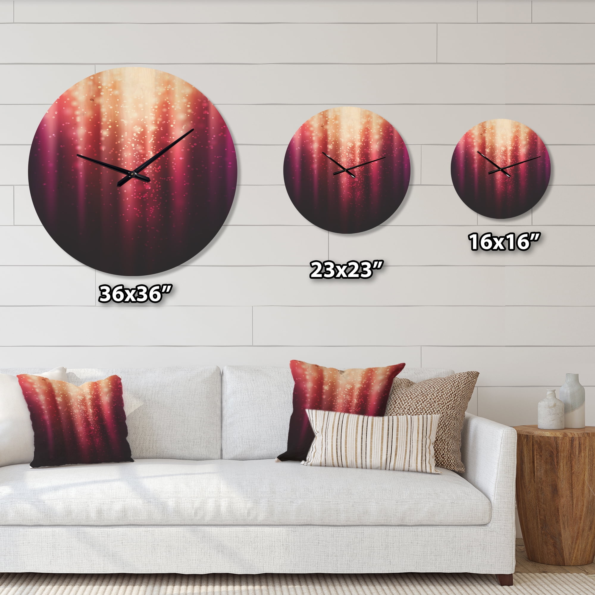 Designart 'Magic Light With Purple' Modern Wood Wall Clock