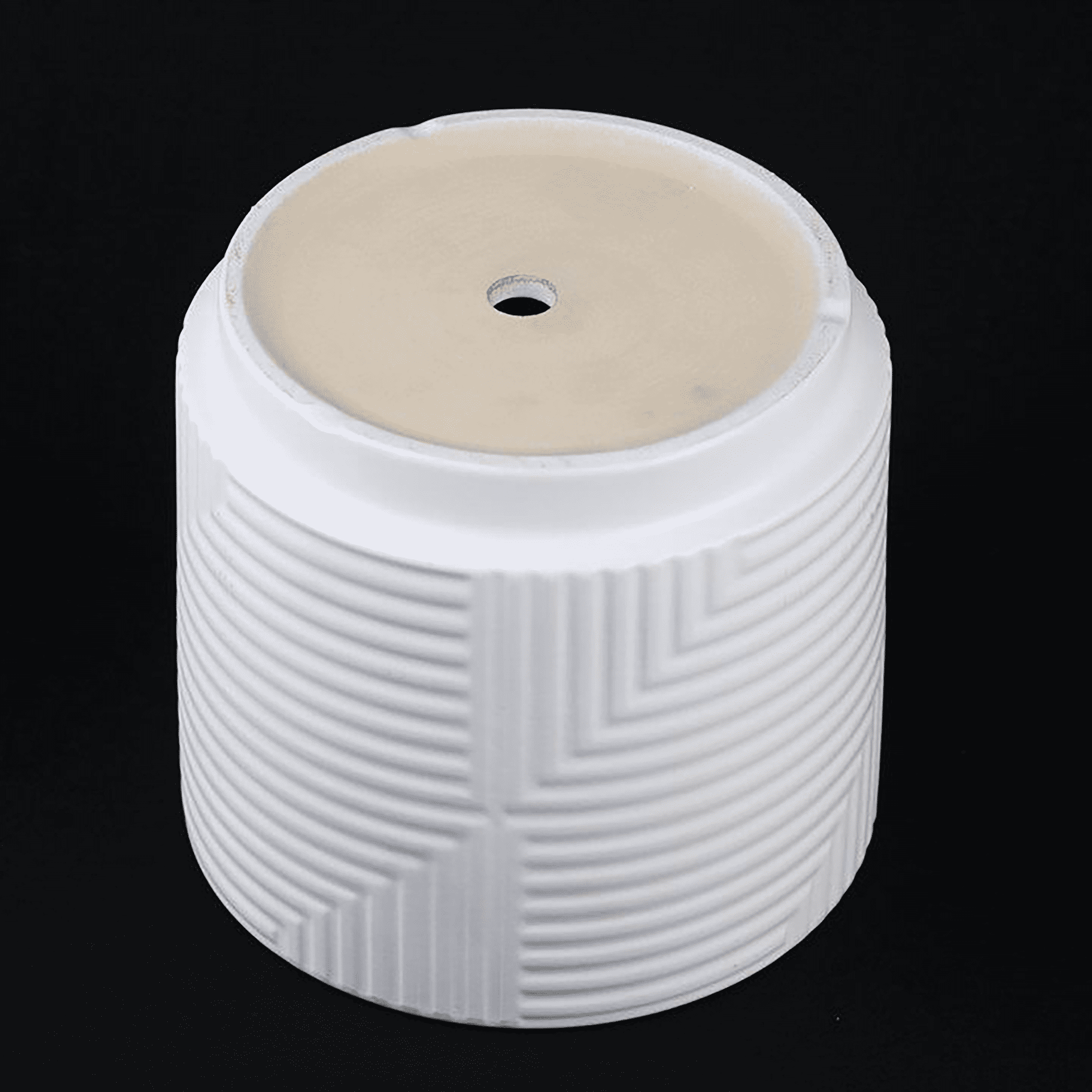 Set of 3 White Textured Stoneware Planters, Modern Round Flower Pots with Geometric Design