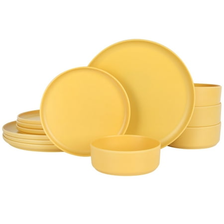 

Gibson Home Crest 12 Piece Stackable Matte Melamine Dinnerware Set - Yellow Gold