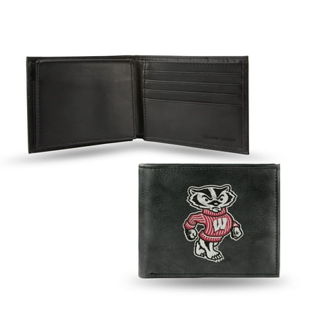 University of Wisconsin Badgers NCAA Embroidered Team Logo Black Leather Passcase Bifold Wallet