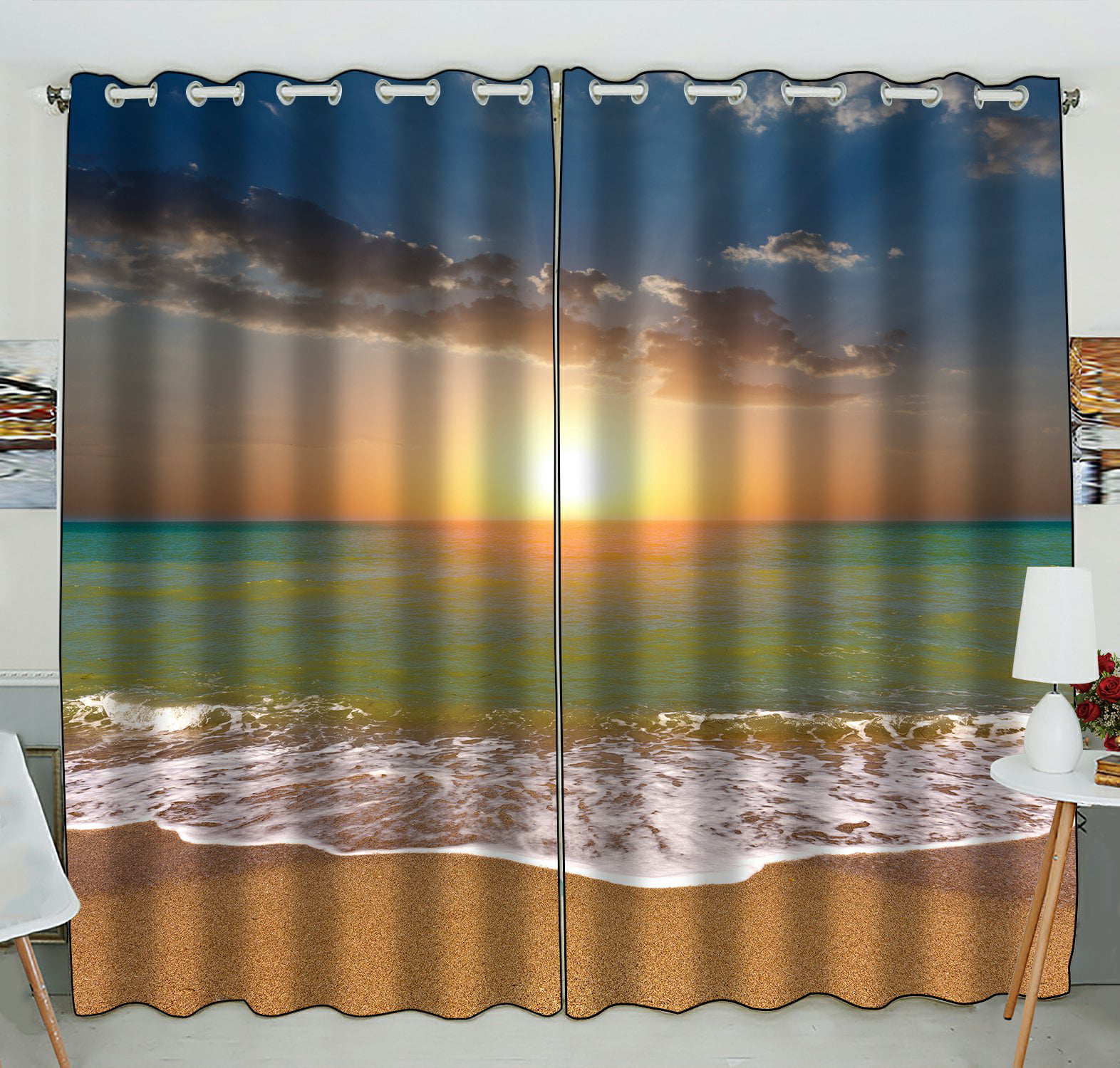 Sunset Forest Seaside 3D Window Curtain Living Room Curtains Drapes 50% Blackout 