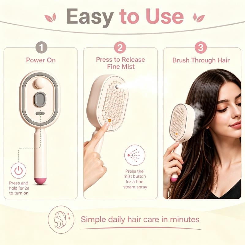 New Electric Spray Air Cushions Massage Comb, 2-In-1 Misting Hair Brush With Water Spray Reduce Frizz, Nourishes Hairs