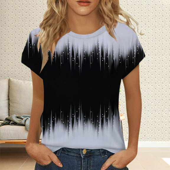 Black Women's Short Sleeve T-shirt, Womens Summer Tops Short Sleeve Shirts Crew Neck Cute Trendy Tunic Blouses,Women's Short sleeve T-shirt XXL