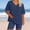 🔥 Blue_New, variant on Casual Two Piece Womens Summer Short Sleeve Button Up Shirt And Drawstring Shorts Set Lightweight Cotton Linen Relaxed Fit Home Suit Matching Set
