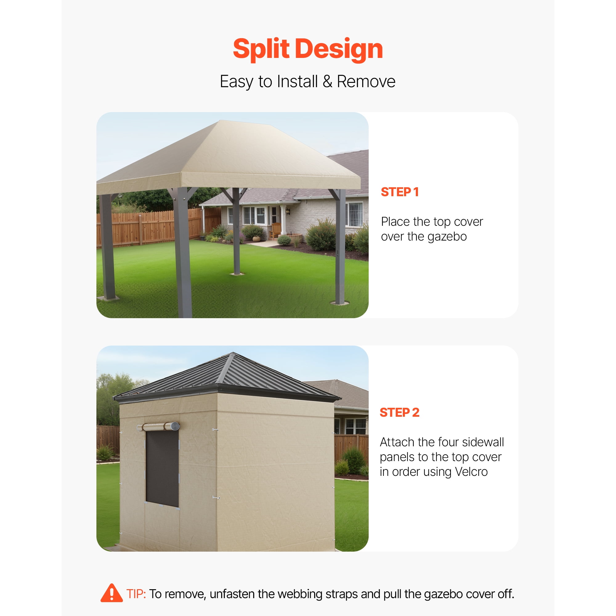 KFFKFF Winter Gazebo Cover for 10 x 10 ft Hardtop Gazebos 180G PE Waterproof Material All-Weather Enclosed Canopy Cover
