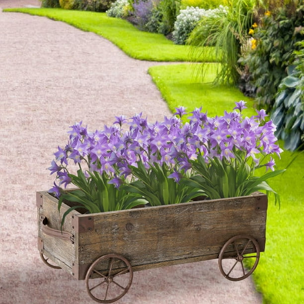 Macetero rústico de madera con forma de carro para plantas, soporte para plantas, carrito para jardín, flores, para balcón, varias plantas, porche