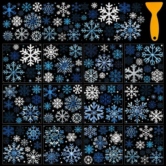 12 Sheets Christmas Rub on Transfer Stickers White Snowflake Christmas Window Clings Furniture Decal