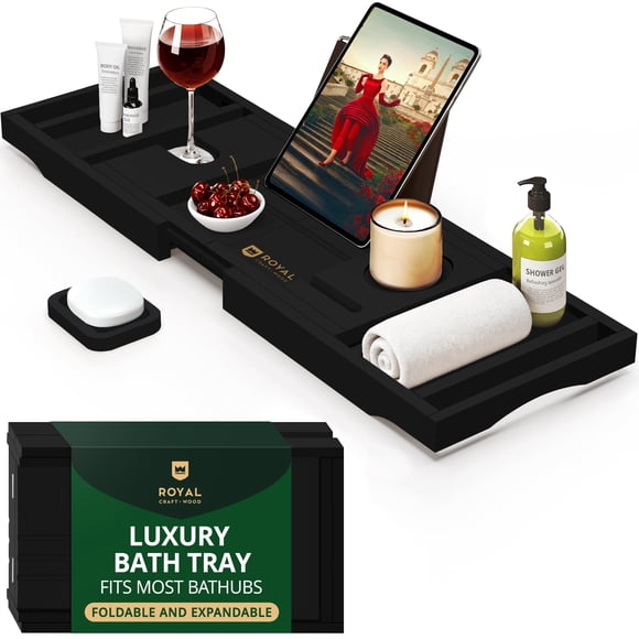 Bandeja de bañera ROYAL CRAFT WOOD Premium plegable de bambú