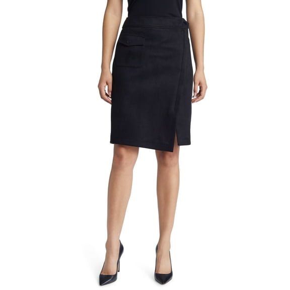 Anne Klein Faux Suede Cargo Pocket Asymmetric Skirt Anne Black 12