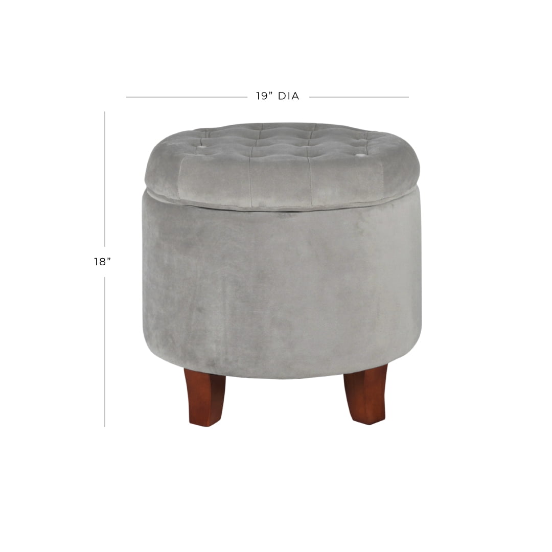 Button Tufted Velvet Upholstered Wooden Ottoman with Hidden Storage Light Gray and Brown - Saltoro Sherpi