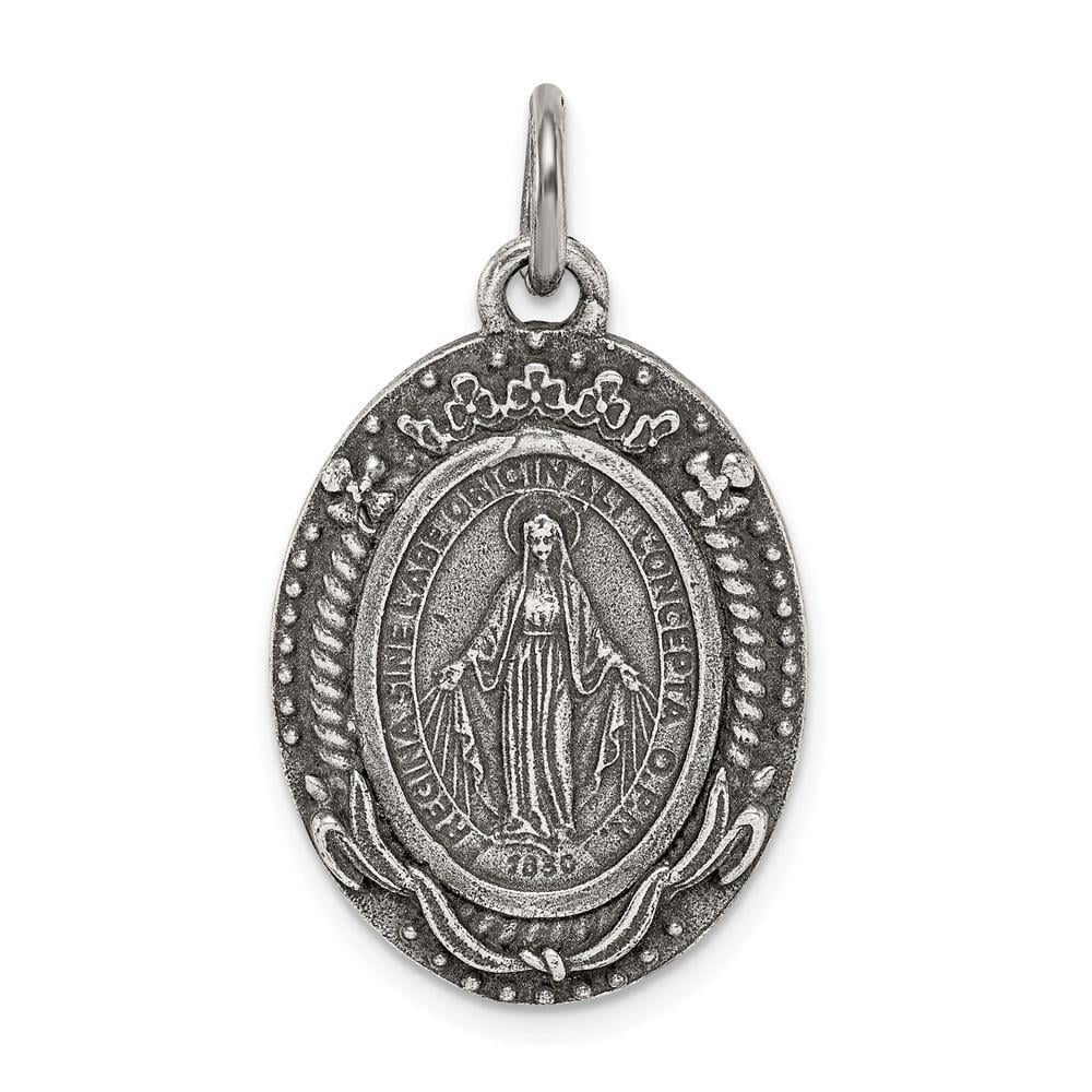 Finejewelers Sterling Silver Antiqued Miraculous Medal Pendant Necklace Chain Included 