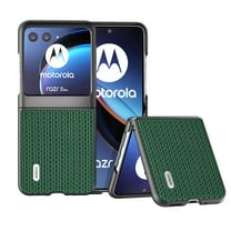 for Motorola Razr 40 Full Body Case, Luxury Magnetic Hinge Protection Shockproof PU Leather Slim Fabric Grid Texture Phone Case Cover for Motorola Razr 40, Green